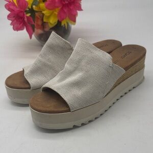 TOMS Women's Light Beige Canvas Wedge Slide Sandals Size 7.5